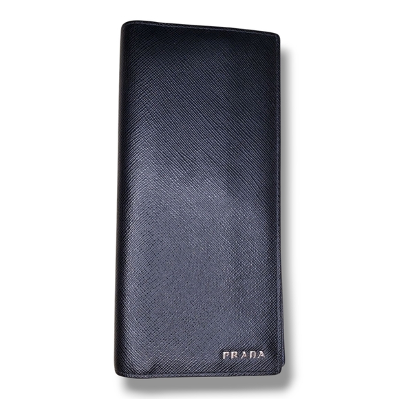 Prada Bicolor Black & Blue Saffiano Leather Long Wallet Sleek Minimalist Design - Picture 1 of 14